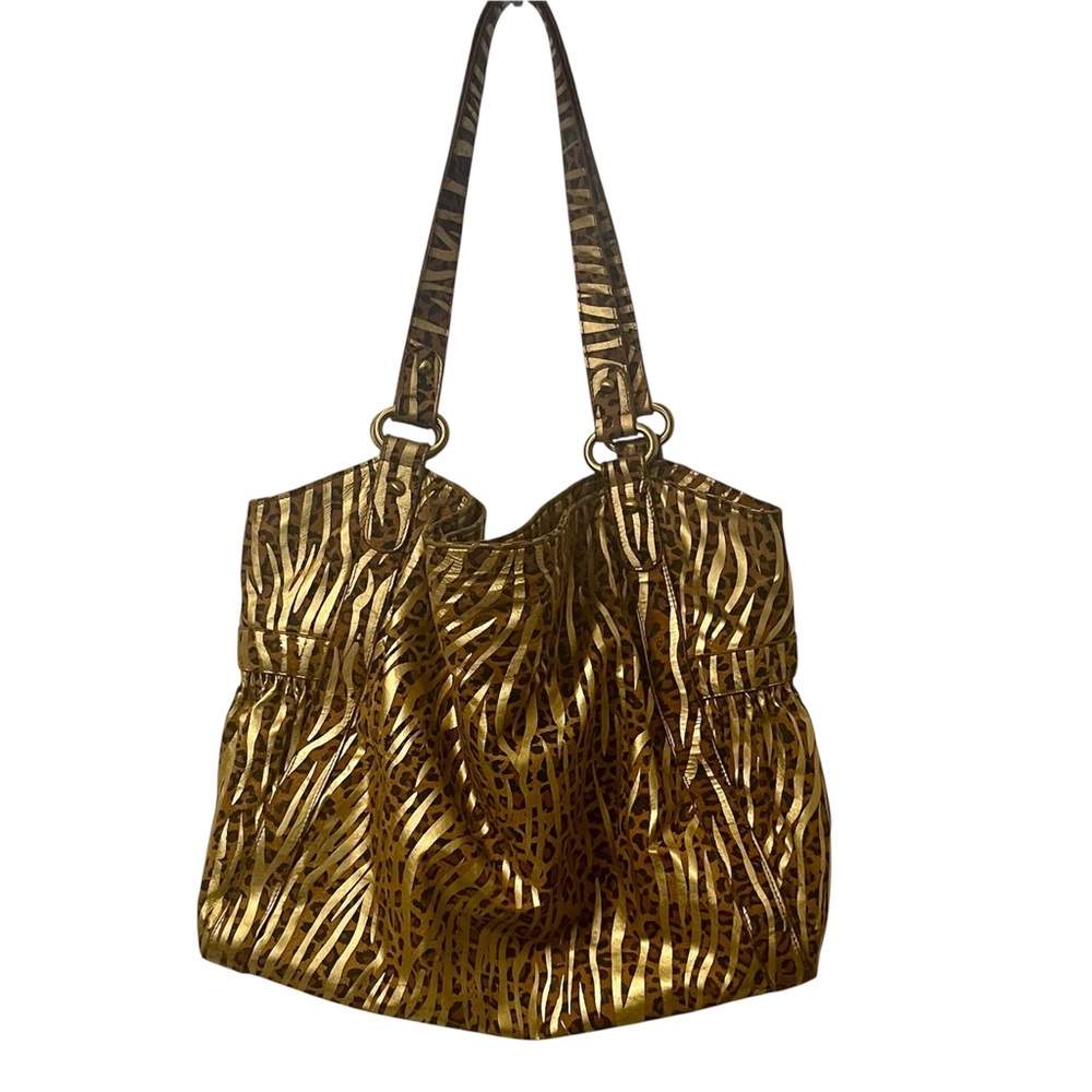 The Find Women’s Metallic Gold Zebra Leopad Print Slouchy Shoulder Bag Purse
